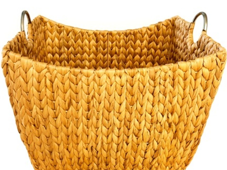 Handcrafted Water Hyacinth Fishtail Basket with Chrome Handles